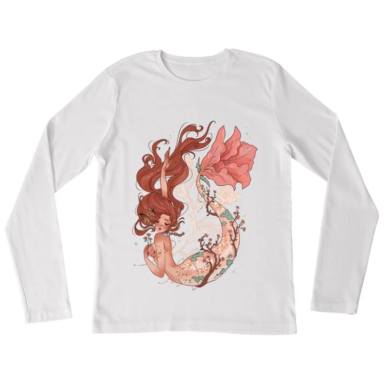 Enchanting Pastel Mermaid with Floral Accents Female Long Sleeve T-Shirt