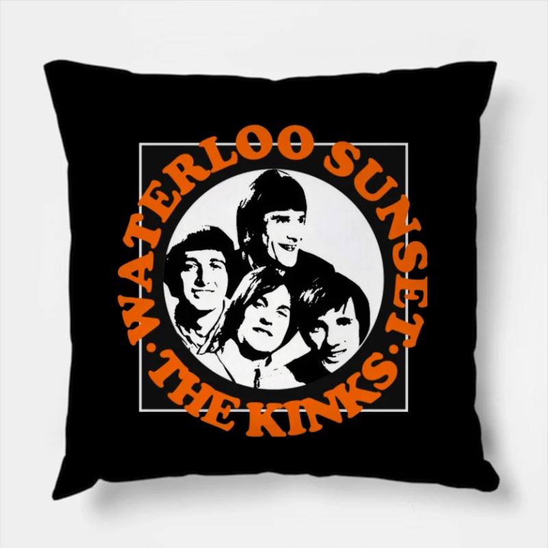 Vintage The Kinks Band Album Cover with Orange Text Throw Pillow