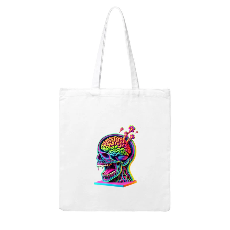 Psychedelic Anatomical Skull with Rainbow Brain Cotton Tote Bag