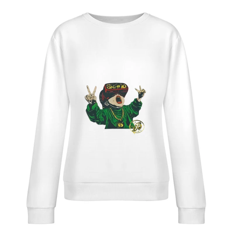 Bambino con visore VR e segno di vittoria Felpa pullover Donna