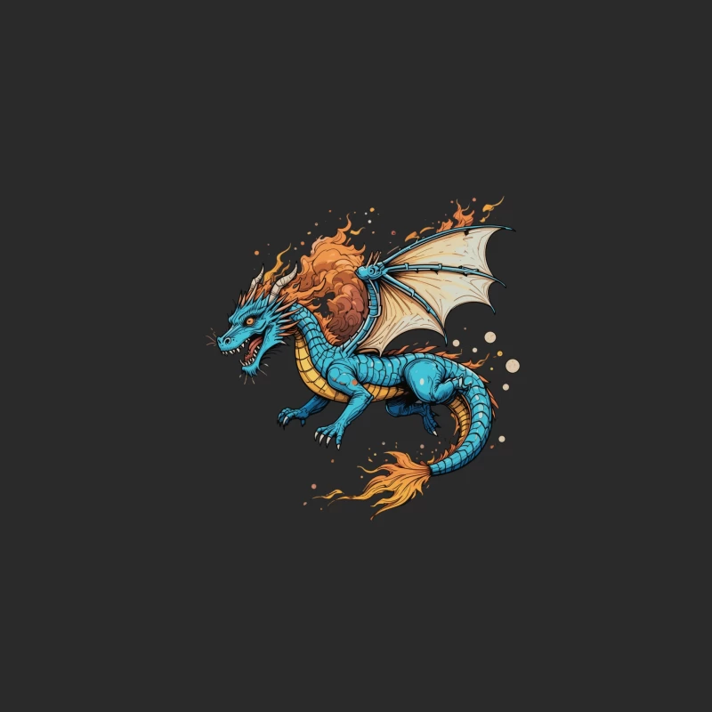Fierce Blue Dragon with Fiery Mane and Wings Baseball Cap
