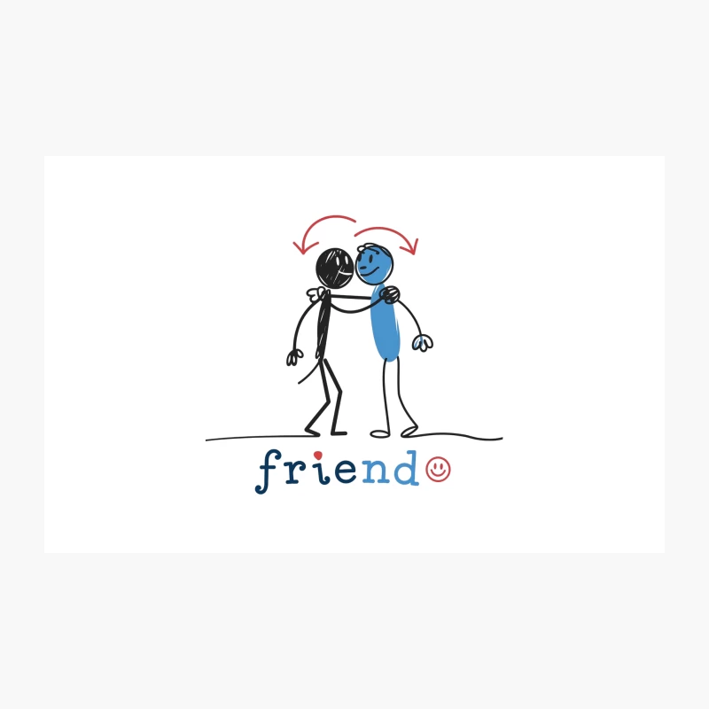 Simplistic Cartoon Illustration of Stick Figure Friends Hugging Travel Mug