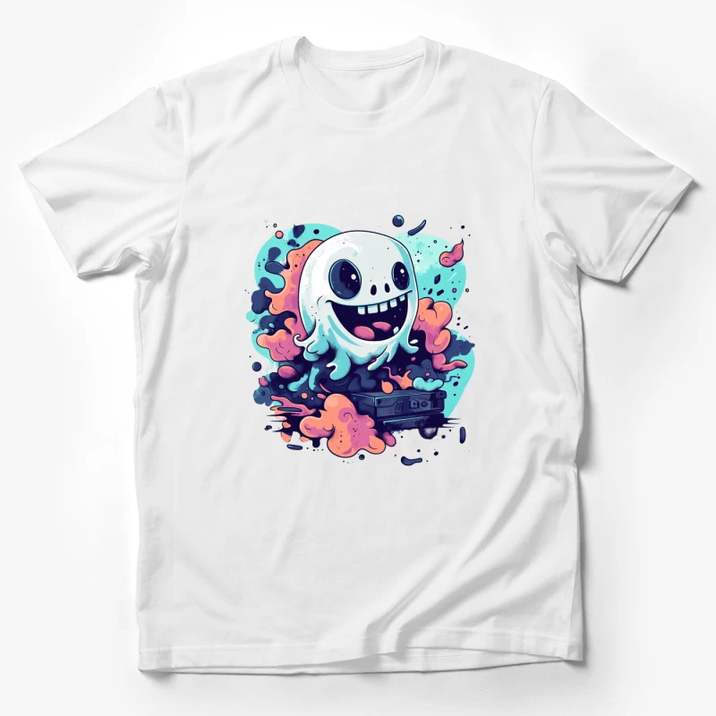 Playful Ghost with Colorful Swirls Gaming Art Male T-Shirt