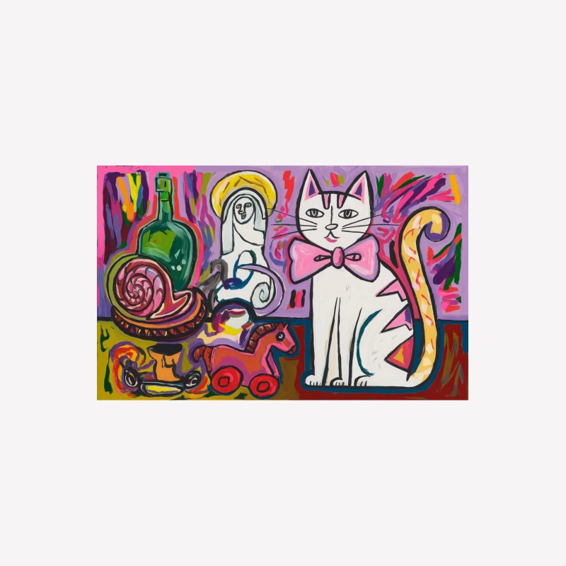 Whimsical Abstract Pop Art with Cat and Figurative Elements Male T-Shirt