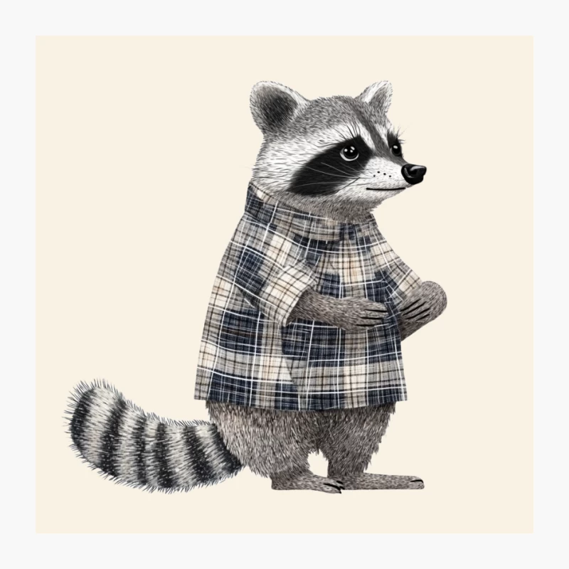 Cute Raccoon in Plaid Shirt Illustration Pin