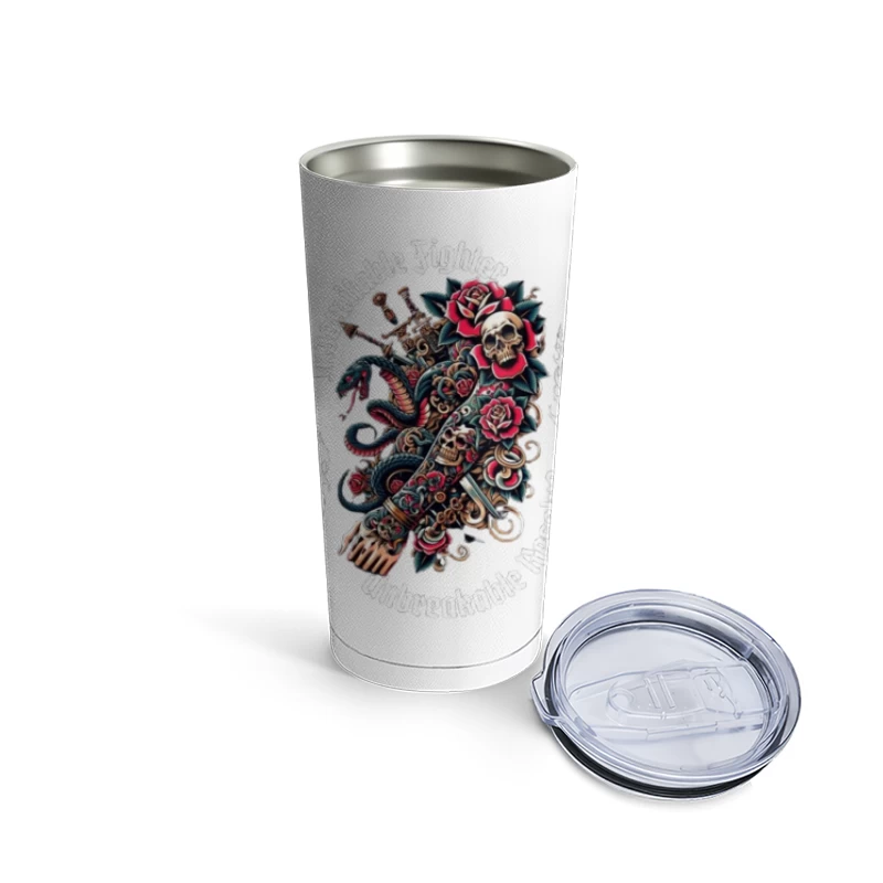 Gothic Skull and Rose Octopus Tattoo Design Travel Mug