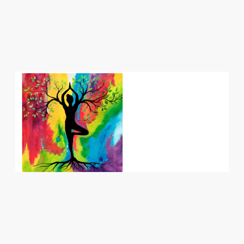 Vibrant Yoga Tree: A Spiritual Silhouette in Nature's Colorful Embrace Coffee Mug