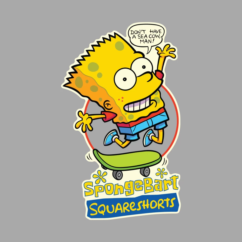 SpongeBart Squareshorts Skateboarding Character Male Pullover Hoodie