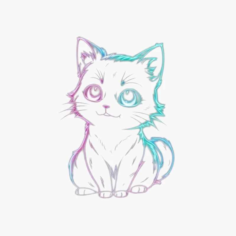 Neon Glow Cute Cat Illustration Cotton Tote Bag