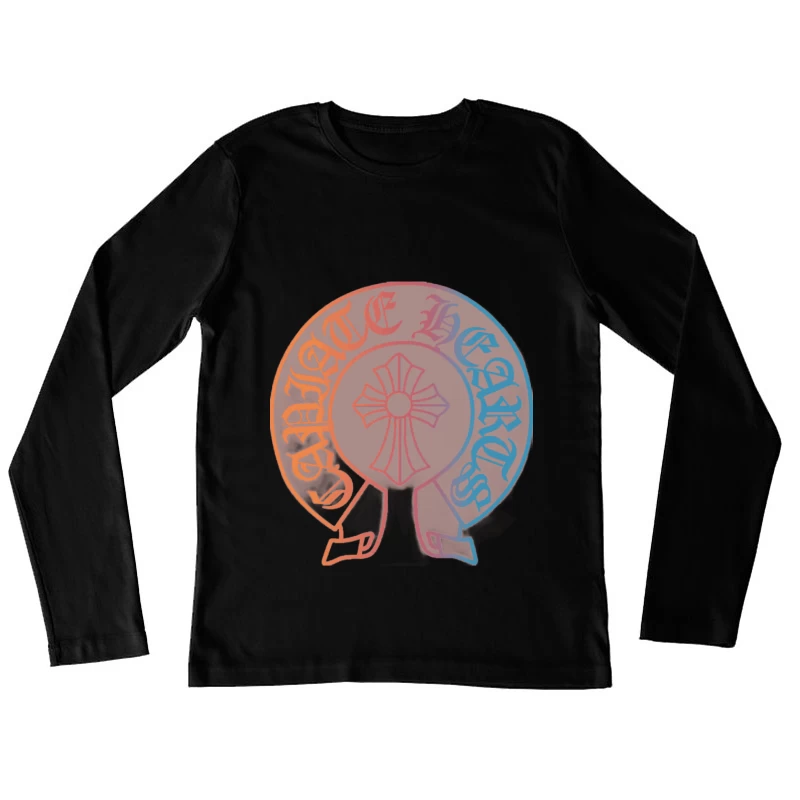 Gotisches Design mit Kreuz und Schriftzug Damen Langarm T-Shirt