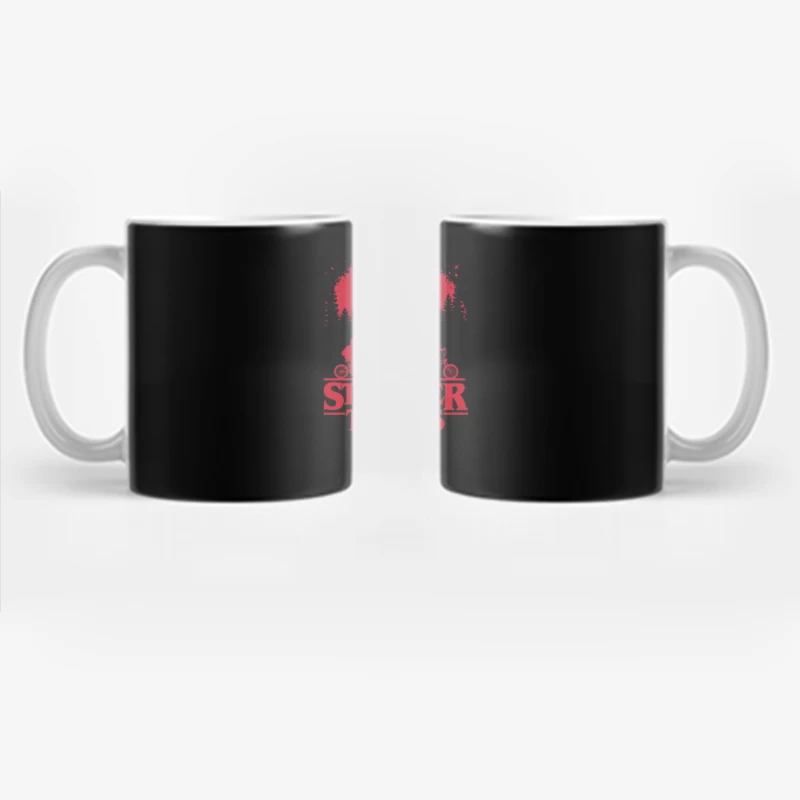 Stranger Things Red Silhouette Poster with Kids on Bikes Coffee Mug