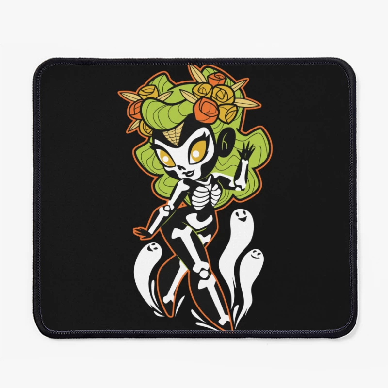 Ghostly Floral Skeleton Character Mouse Pad