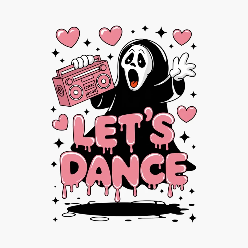 Cute Dancing Ghost with Pink Boombox and Hearts Cotton Tote Bag