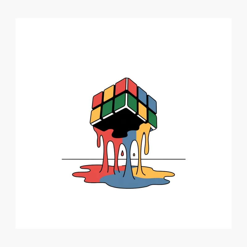 Melting Rubik's Cube: A Colorful Abstract Puzzle Throw Pillow