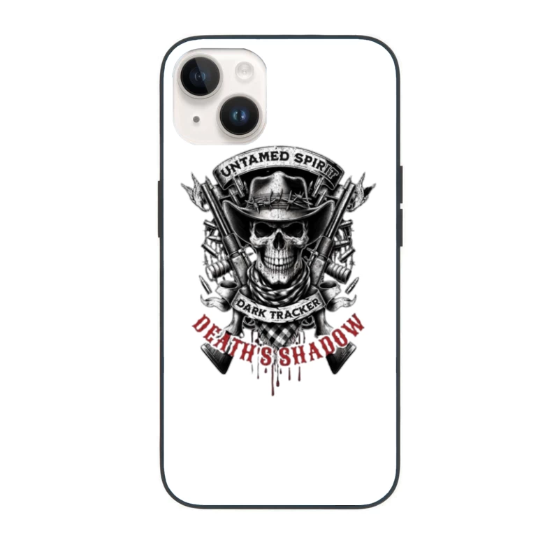 Untamed Spirit Dark Tracker Death's Shadow Skull with Crossed Guns iPhone Case