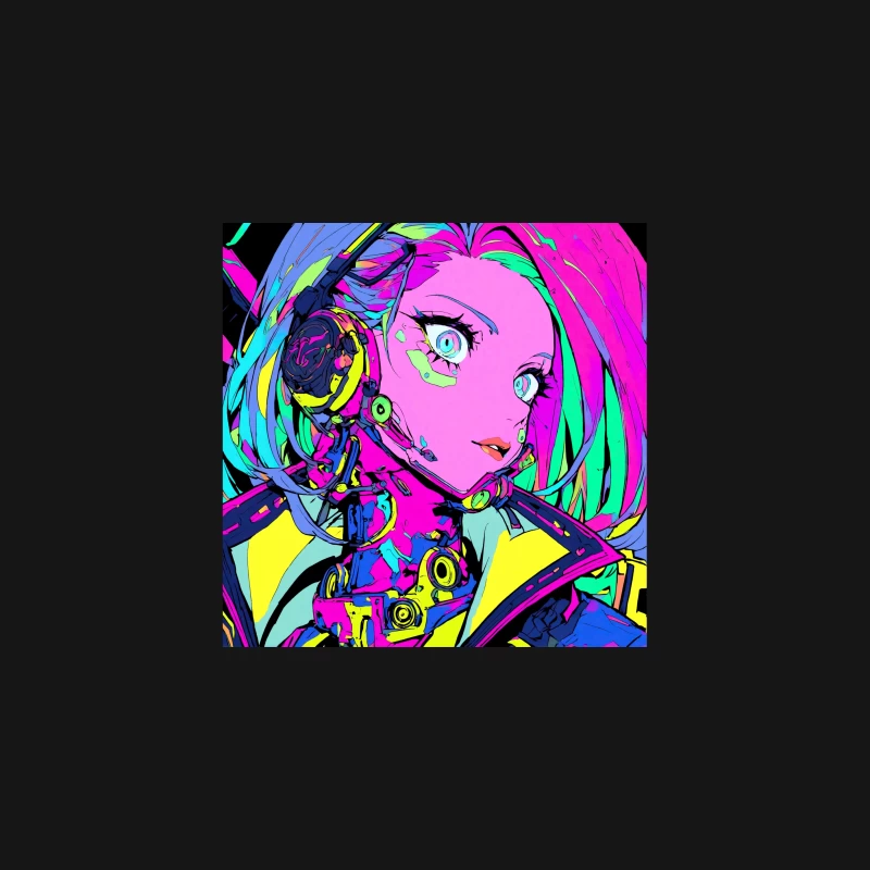 Vibrant Cyberpunk Anime Portrait in Neon Futuristic Style Desk Mat
