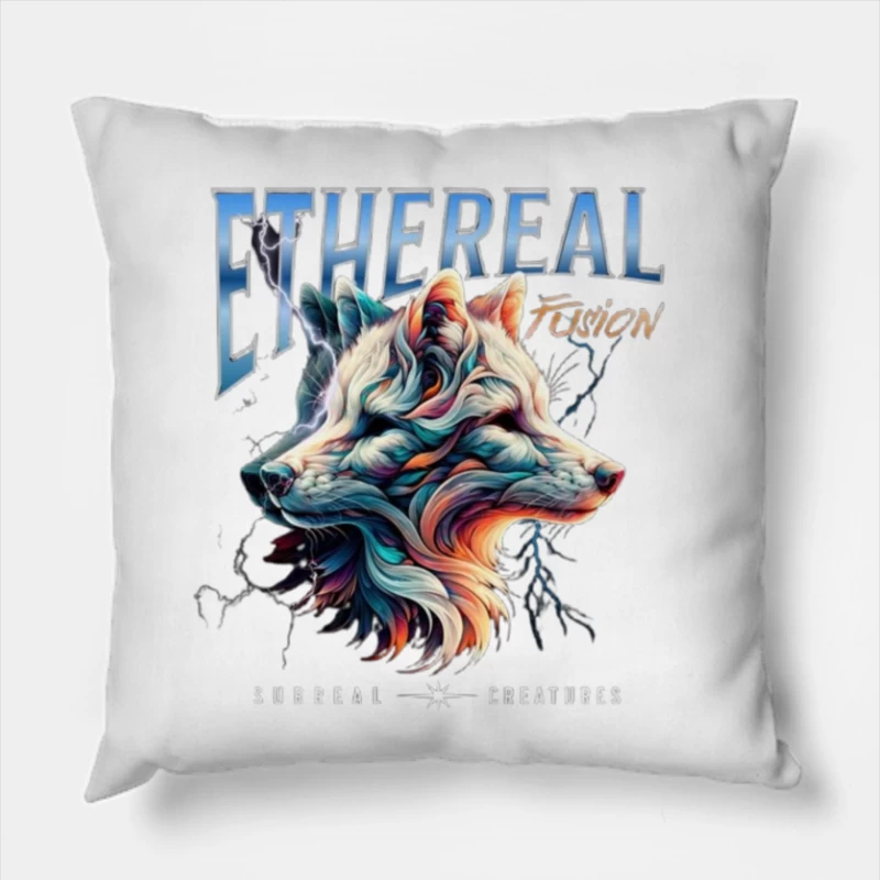 Ethereal Wolf Spirit with Lightning - Abstract Digital Art Throw Pillow