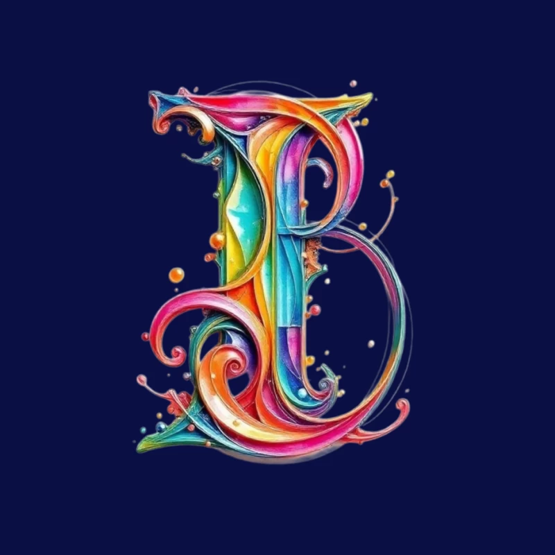 Ornate Rainbow Watercolor Letter B Typography Art Pin