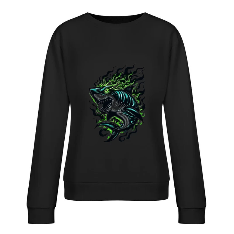 Fierce Tribal Shark with Flames Female Pullover Sweatshirt