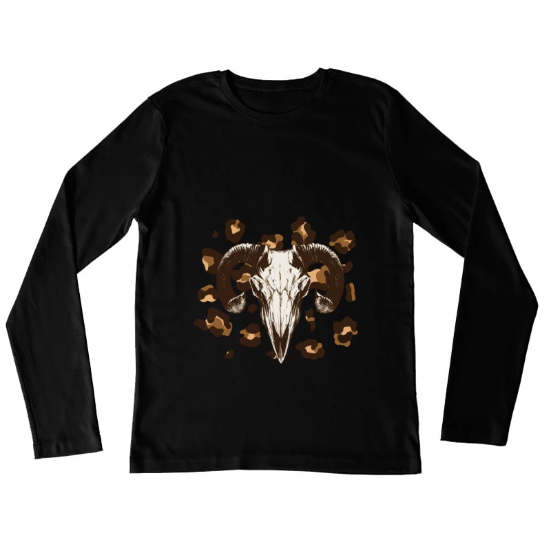 Widder-Schädel-Illustration mit Camouflage-Hintergrund Damen Langarm T-Shirt