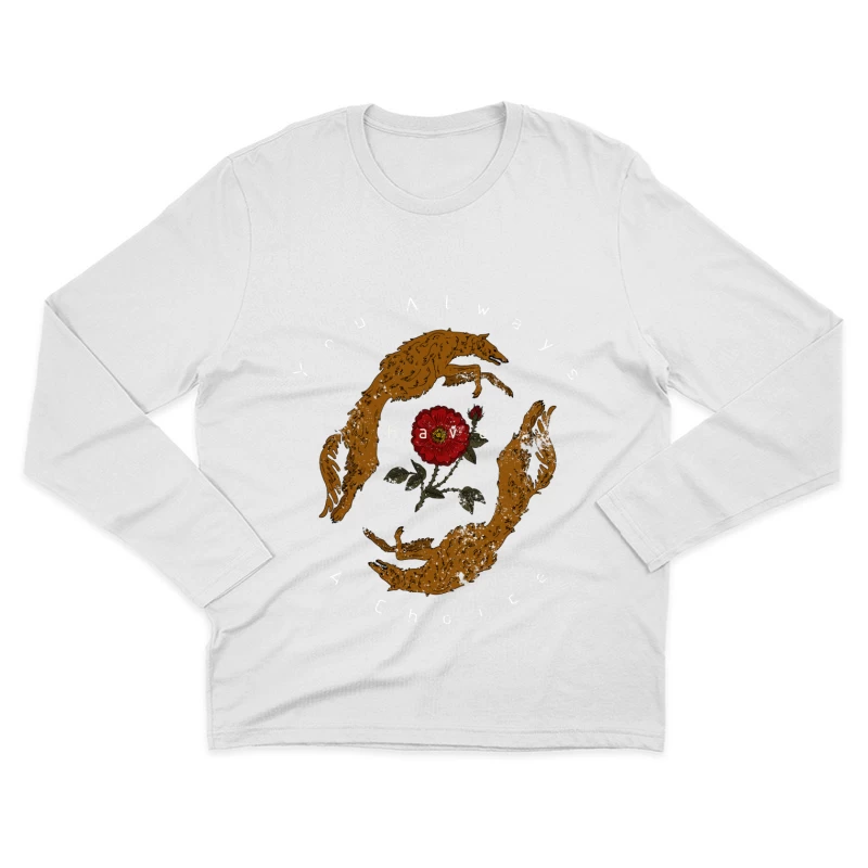 Art Symétrique avec Renards et Fleur Homme Manches Longues T-Shirt