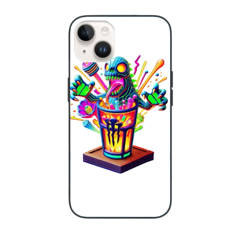 Psychedelic Monster Bursting from Colorful Drink Cup iPhone Case