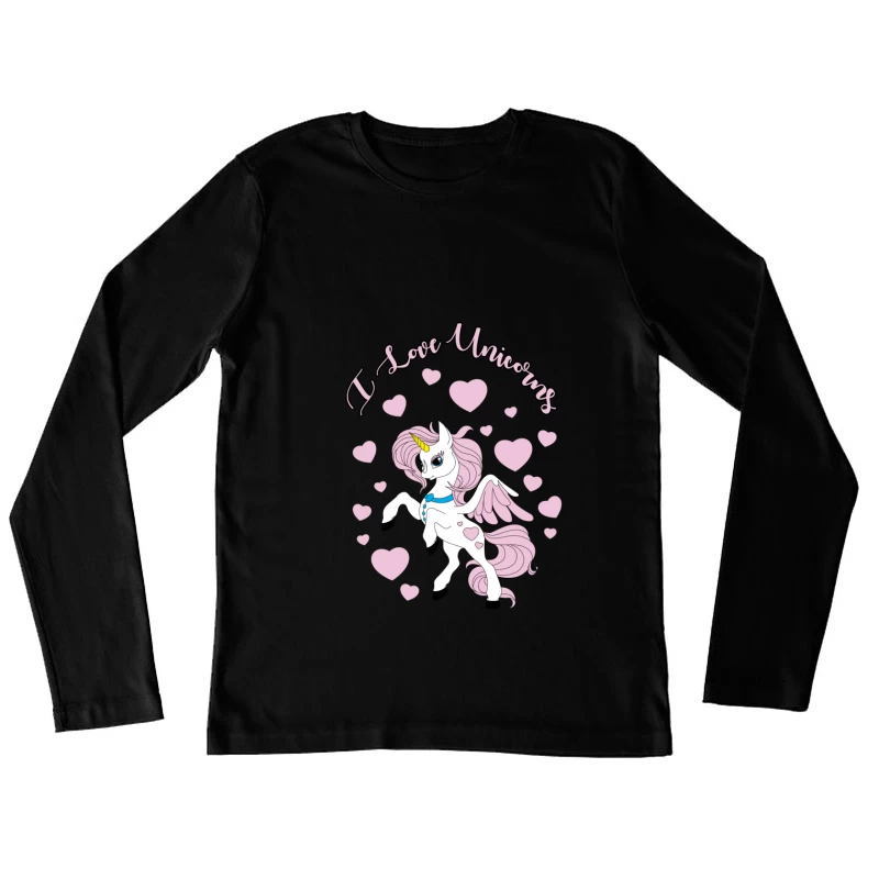 Niedliches Einhorn-Design mit Herzen Damen Langarm T-Shirt