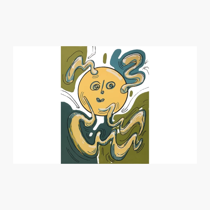 Surreal Yellow Face with Wavy Green Abstract Lines Travel Mug