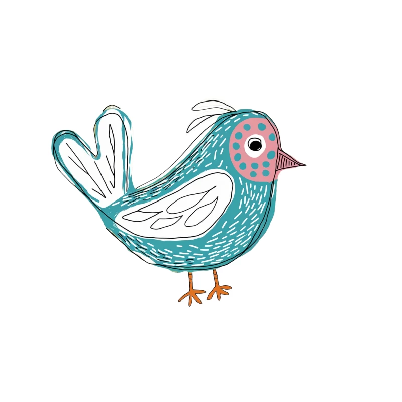 Whimsical Turquoise Bird Cartoon Illustration Tapestry
