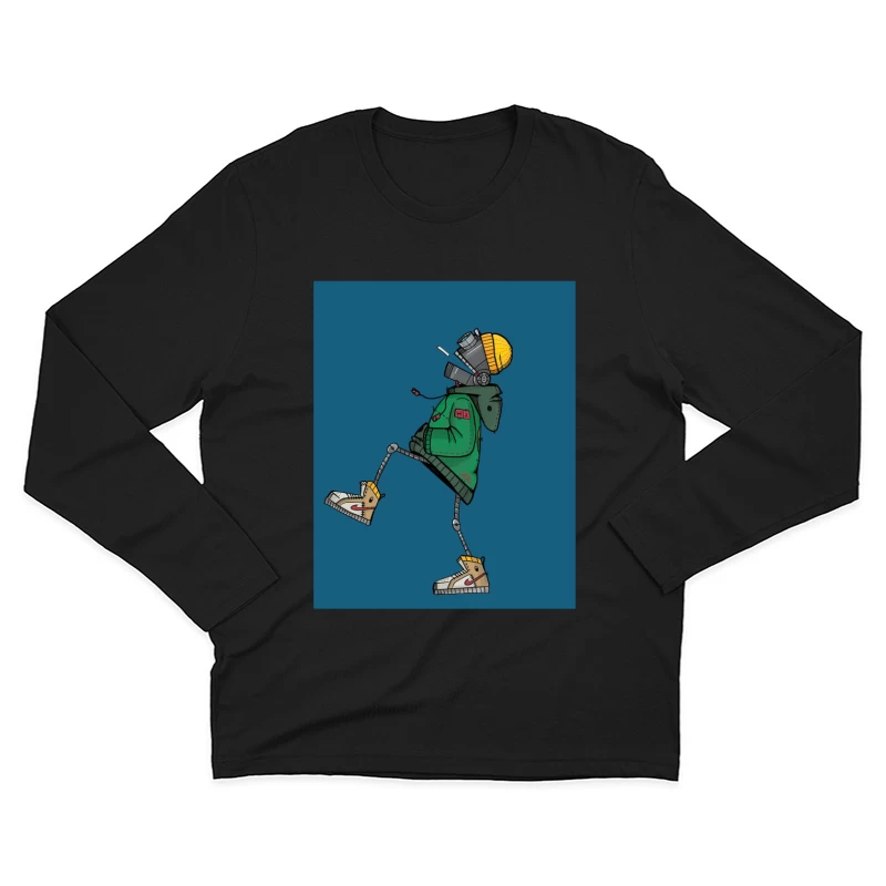 Stylish Robot in Green Jacket and Sneakers Male Long Sleeve T-Shirt