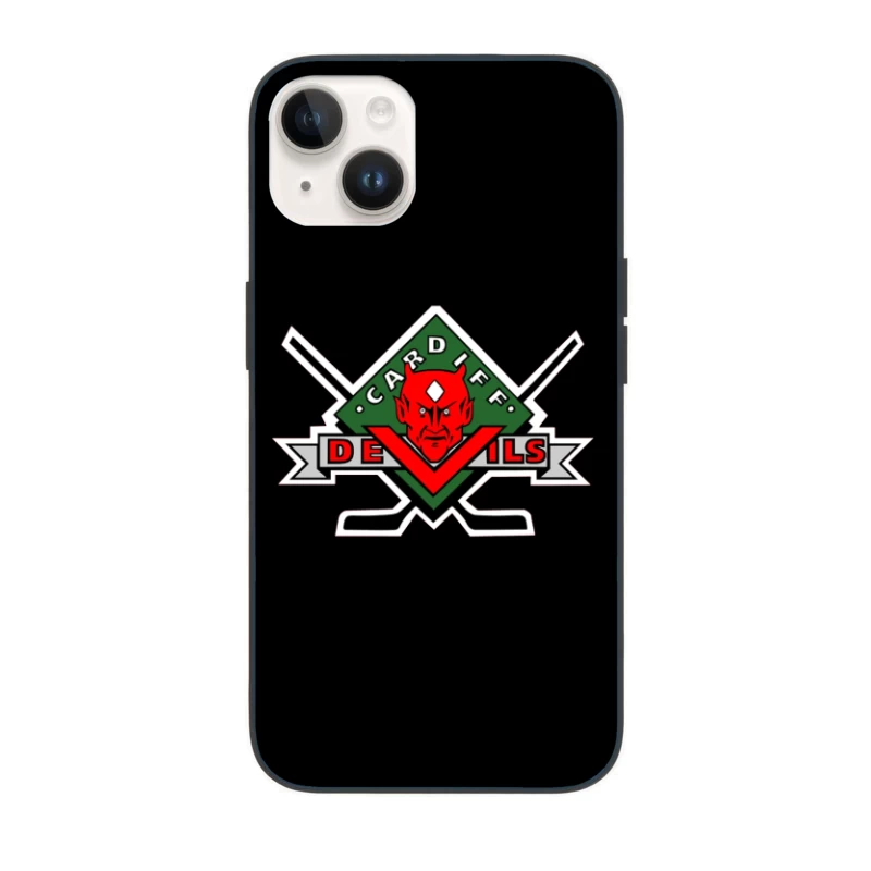 Cardiff Devils Hockey Team Logo with Red Devil Mascot iPhone Case