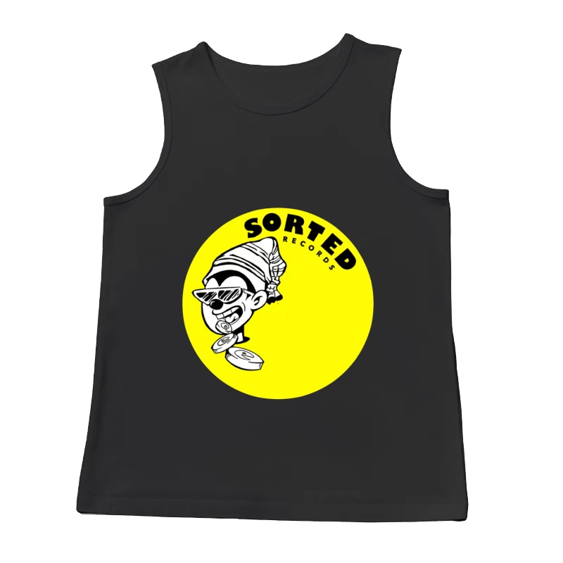 Sorted Records Label Logo with Cool Cartoon DJ Character Male Tank Top