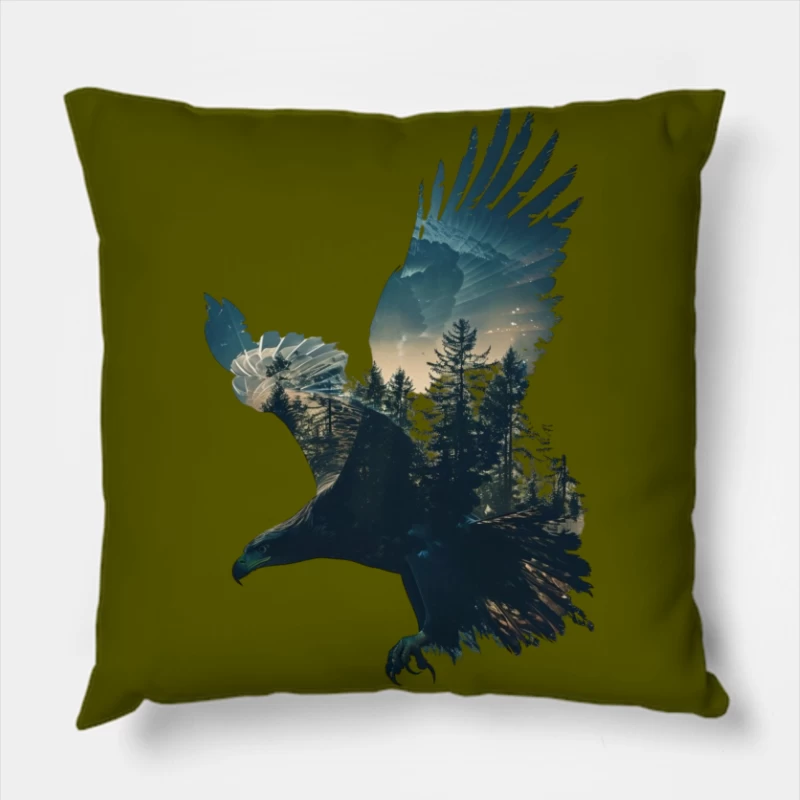 Majestic Eagle with Forest Silhouette Throw Pillow