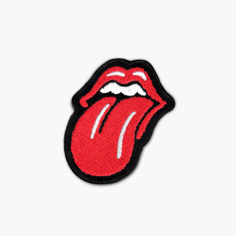 Iconic Red Lips and Tongue Embroidered Rock and Roll Patch Cotton Tote Bag