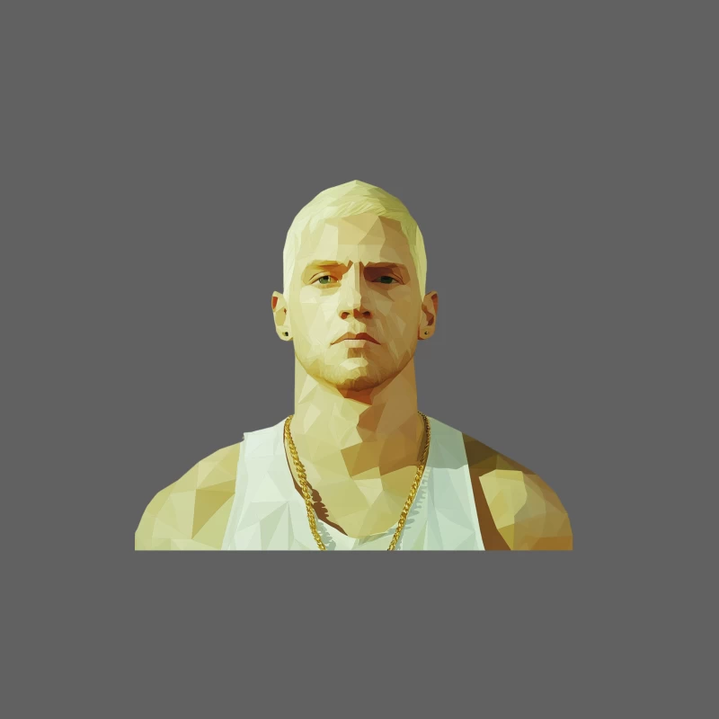 Stylized Low Poly Portrait of Serious Bald Man in White Tank Top Male Tank Top