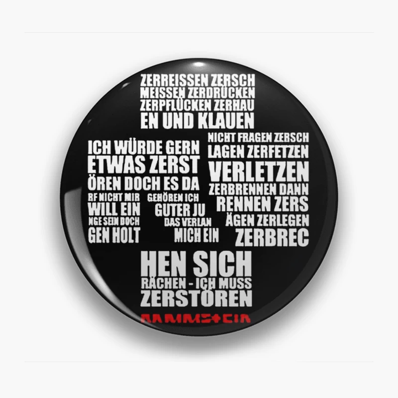 Rammstein Typography Art with German Text on White Background Pin