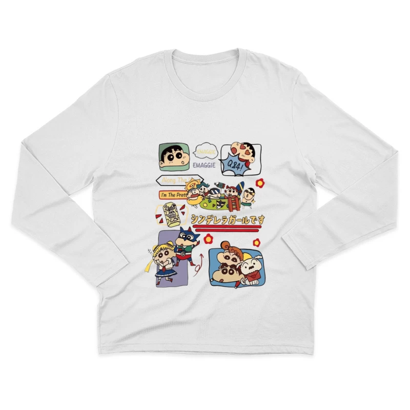 Lustige Anime-Charaktere und bunte Designs Herren Langarm T-Shirt