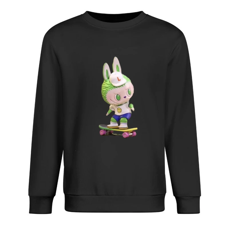 Grüne Häschenfigur auf Skateboard Herren Pullover Sweatshirt