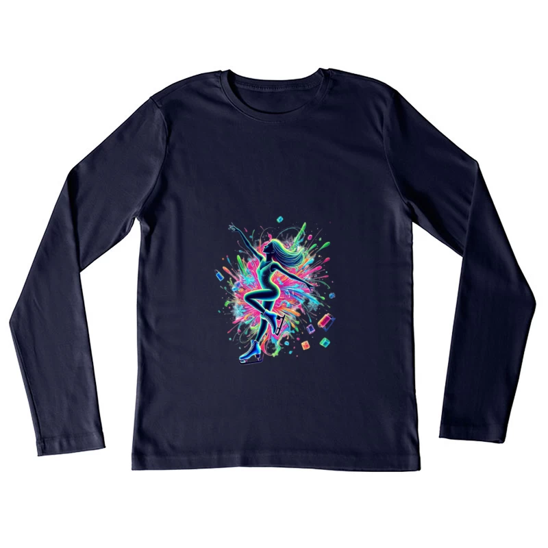 Vibrant Figure Skater in Neon Splash Motion Female Long Sleeve T-Shirt