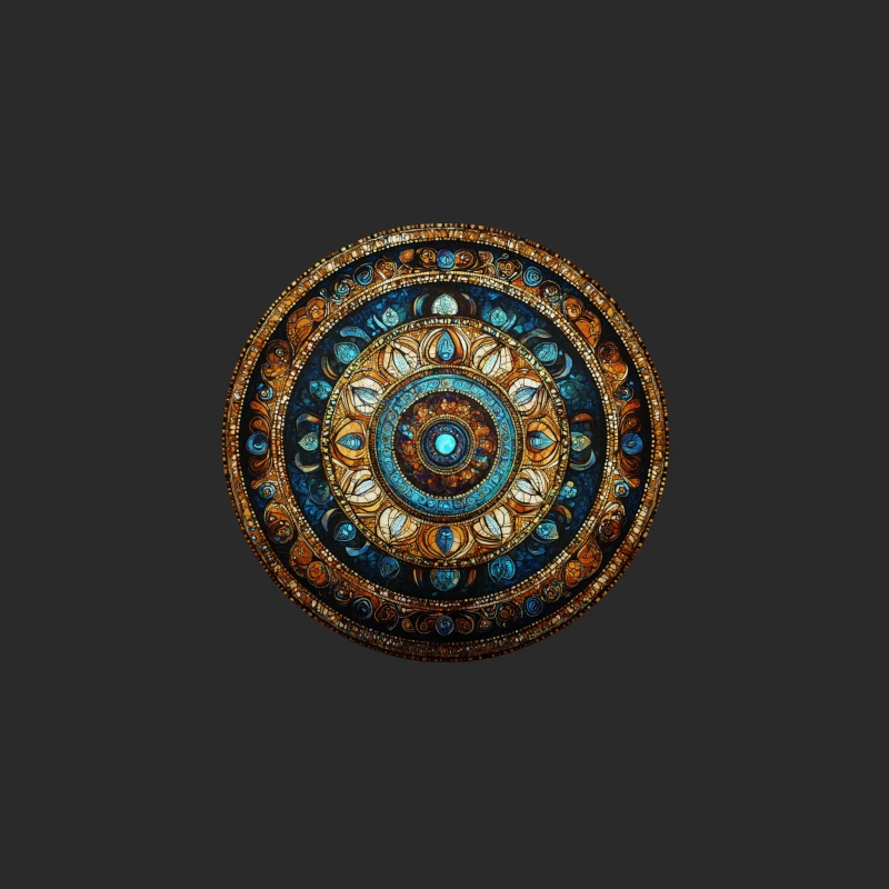 Intricate Blue and Gold Circular Mandala Art Baseball Cap