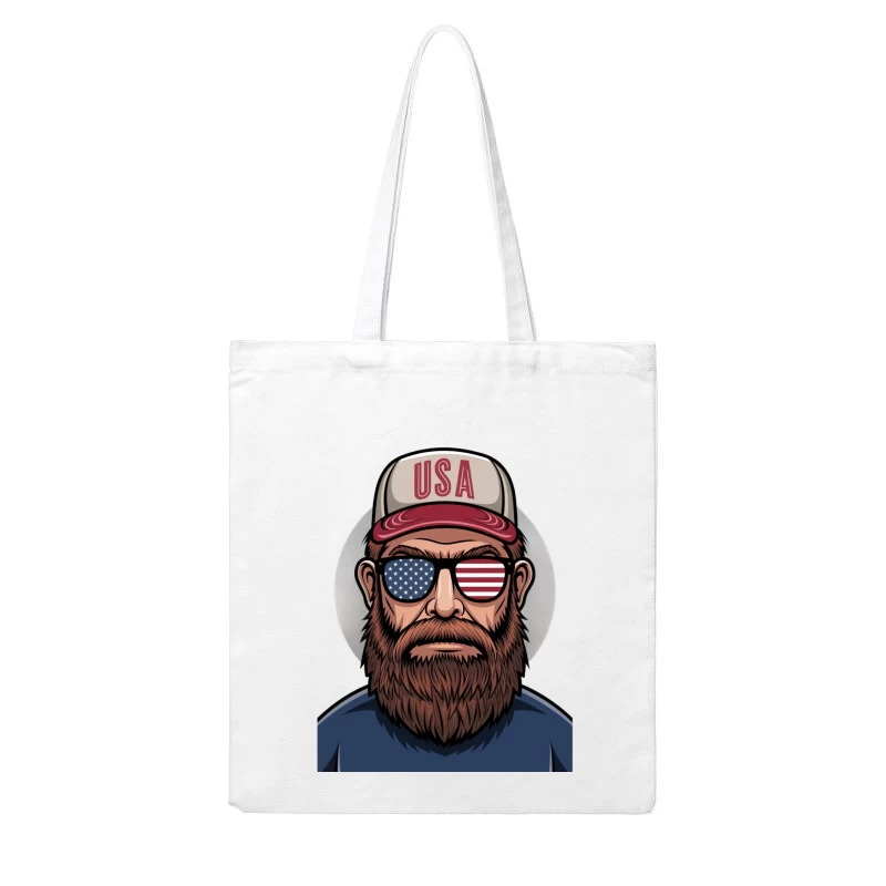 Patriotic American Illustration with Flag Sunglasses and USA Cap Cotton Tote Bag