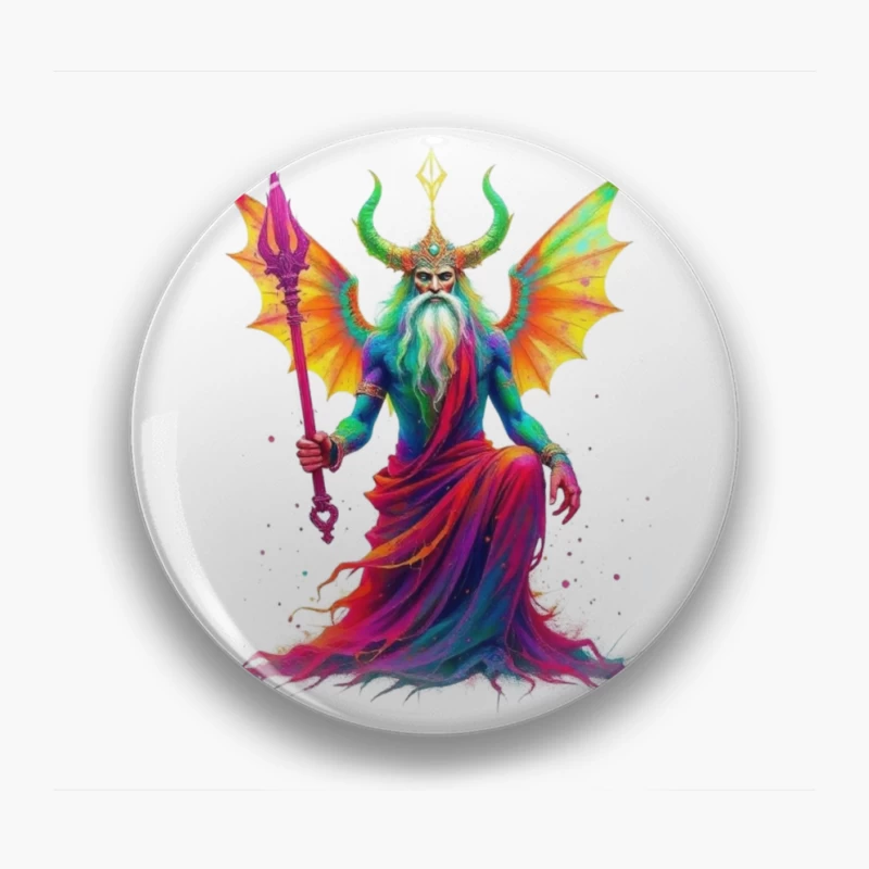 Rainbow-Hued Horned Deity with Dragon Wings Pin