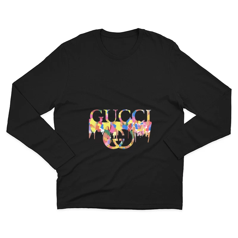 Buntes Gucci-Logo auf schwarzem Hintergrund Herren Langarm T-Shirt