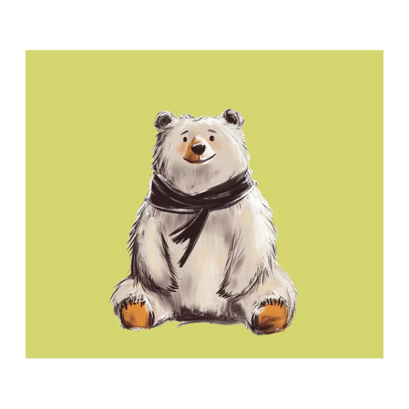 Cute Cartoon Polar Bear with Scarf: Fluffy Winter Illustration Tapestry