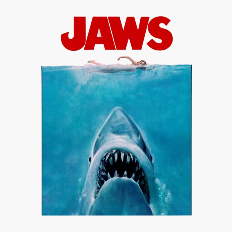 Iconic Jaws Movie Poster: Shark Threatens Swimmer in Ocean Cotton Tote Bag