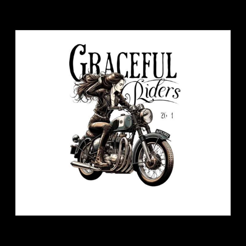 Graceful Riders: Vintage Motorcycle Art with Female Motorcyclist Tapestry