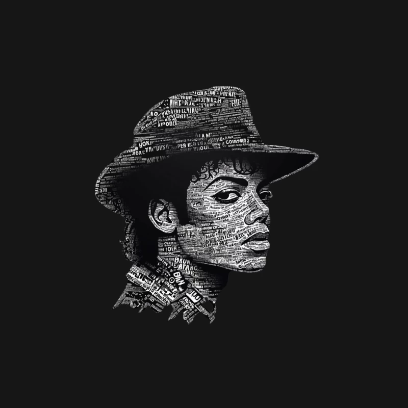 Typographic Portrait of Music Icon in Hat Male Long Sleeve T-Shirt