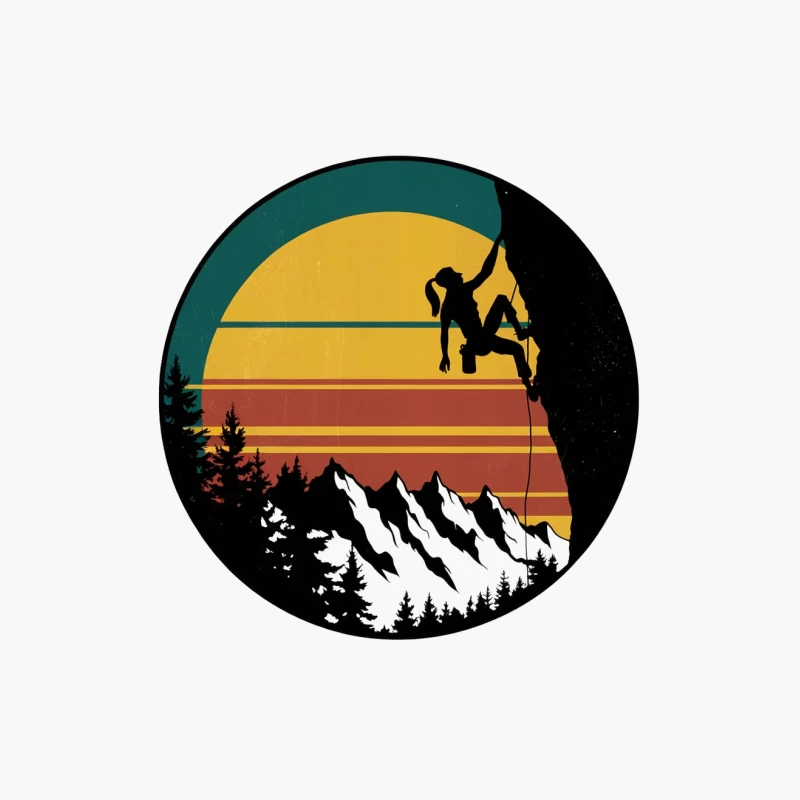 Retro Mountain Climbing Silhouette at Sunset Cotton Tote Bag
