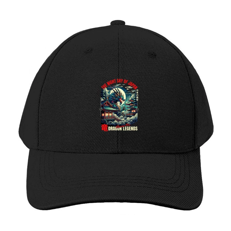 Mythical Dragon Under Japanese Night Moon Baseball Cap