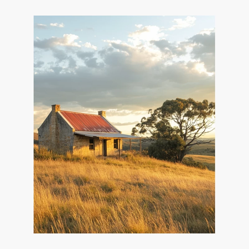 Rustic Cottage in Golden Australian Outback at Sunset Cotton Tote Bag